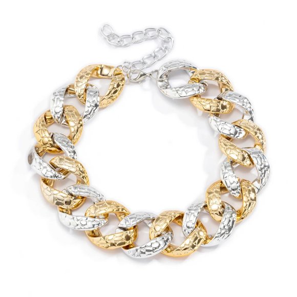 Big Flat Link Chain Metallic Gold Reptile Leopard Flexible Necklace Silver - Picture 4 of 15